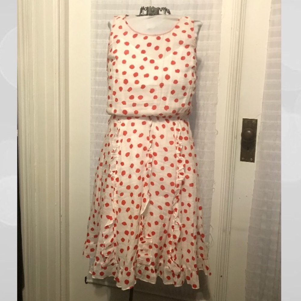 Anthropologie white w/red polka dot linen dress